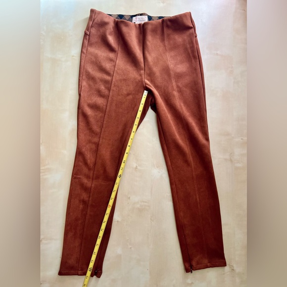 Anthropologie Brown Skinny Faux Suede Leggings zipper details size 30 petite - Picture 9 of 12